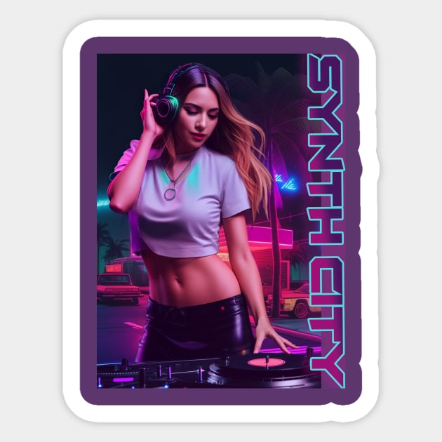 SYNTH CITY - SYNTHWAVE Girl DJ Sticker by Retro from the Future